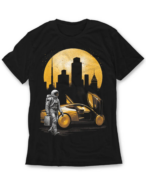 Camiseta astronauta en la ciudad